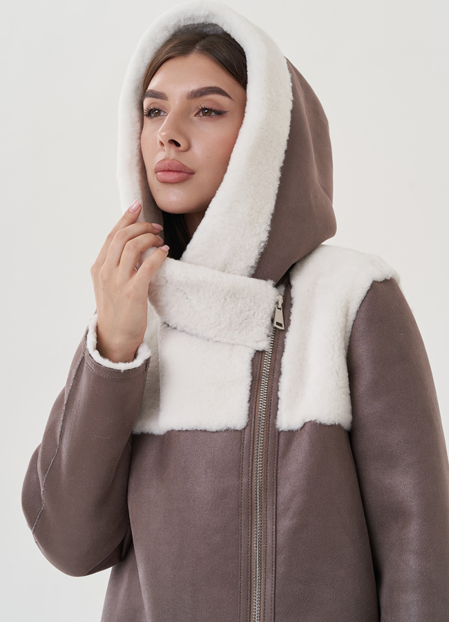 Двухсторонняя дубленка в цвете мокко модель № 25404 универмаг малина