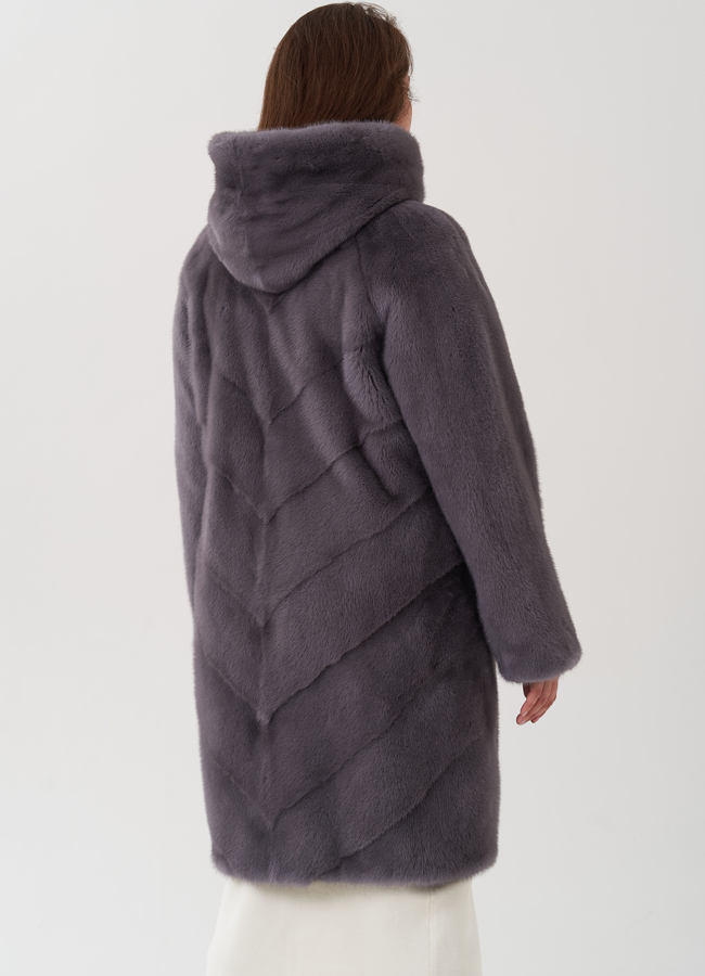 Шуба из норки с капюшоном  модель № 81170 универмаг малина