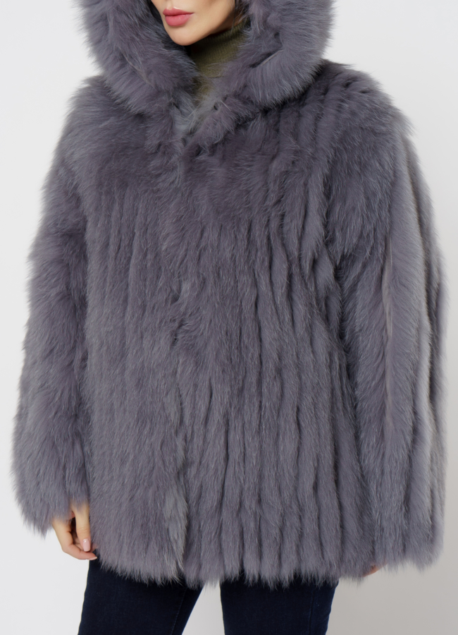Шуба из песца в сером цвете модель № 21562 универмаг малина
