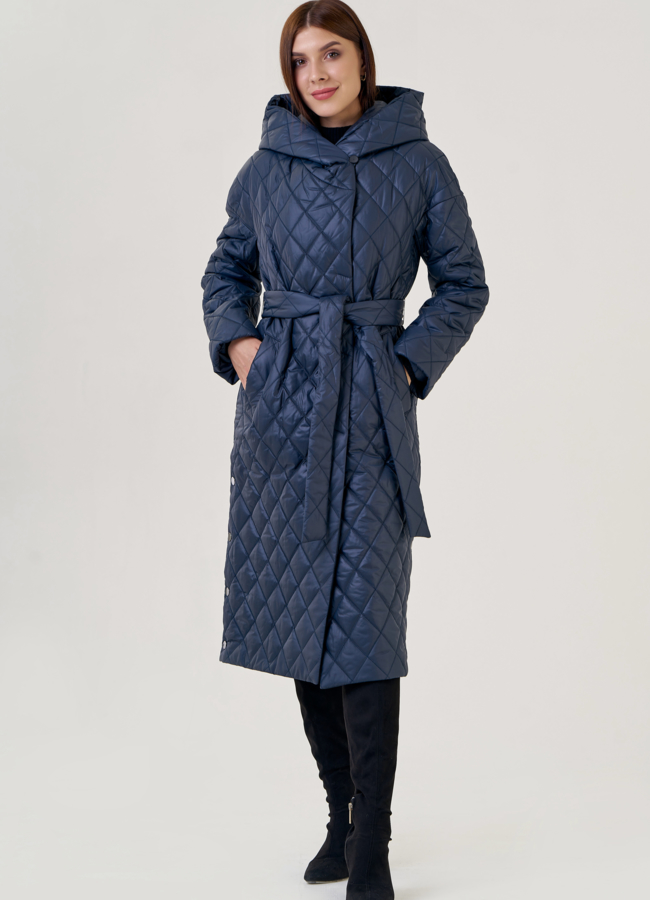 Женское утепленное пальто с капюшоном  модель № 23276 меха малина