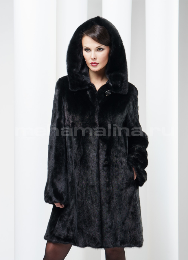 Шуба норка с капюшоном модель № S-132 в кредит