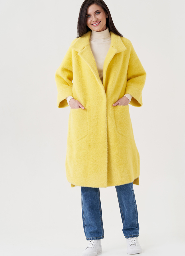 фото Кардиган свободного кроя желтого цвета модель № 76522