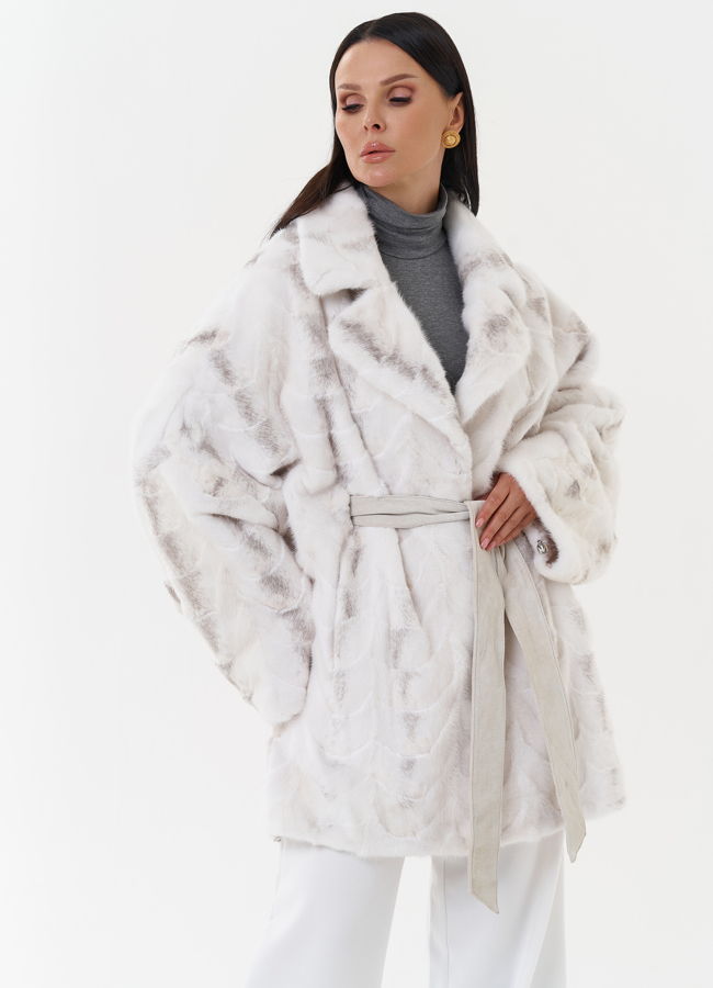 Шуба из скандинавской норки с английским воротником модель № 27635 меха малина