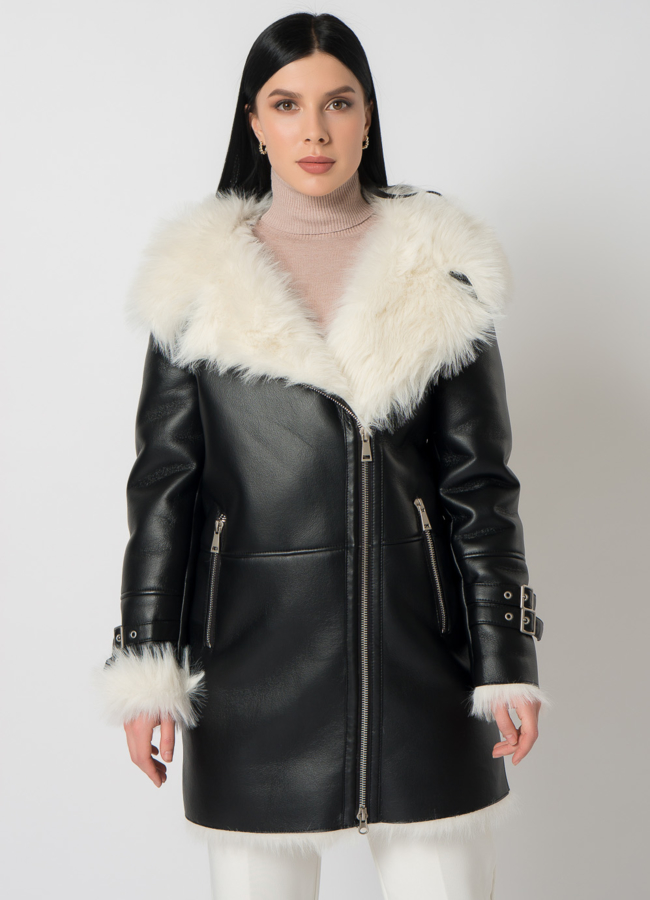Дубленка из эко кожи с белым мехом модель № 2828-2 , 79315 универмаг малина
