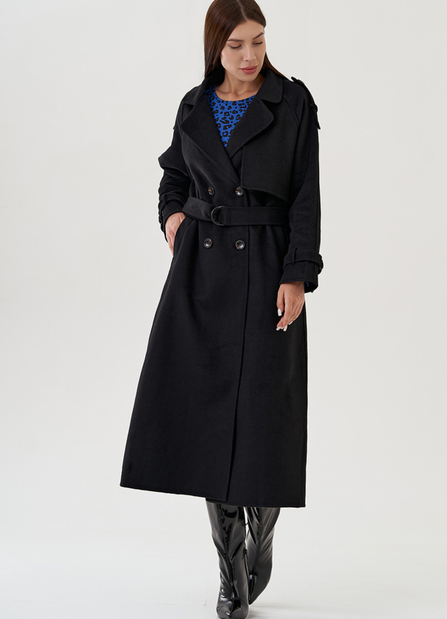 Удлиненное классическое черное пальто модель № 81822 универмаг малина