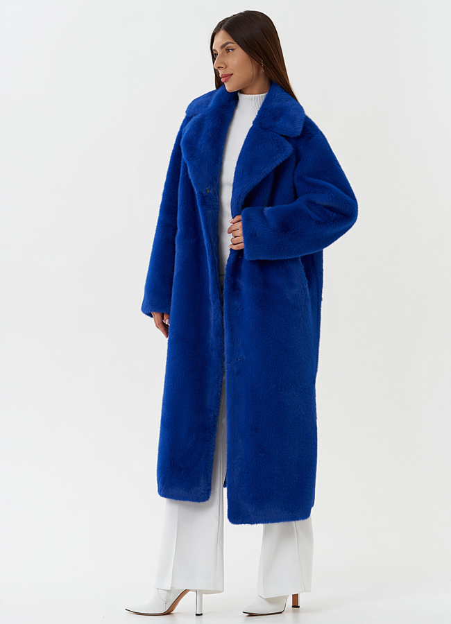 Пальто из эко меха с поясом модель № 27798 универмаг малина