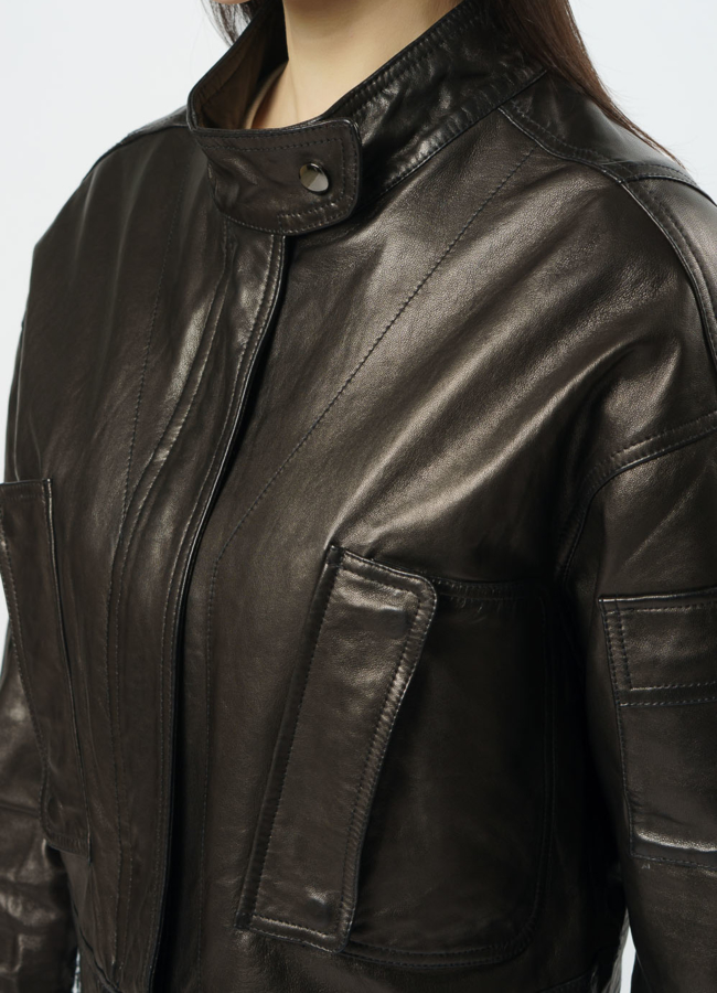 Укороченная женская куртка из кожи модель № 20495 в рассрочку