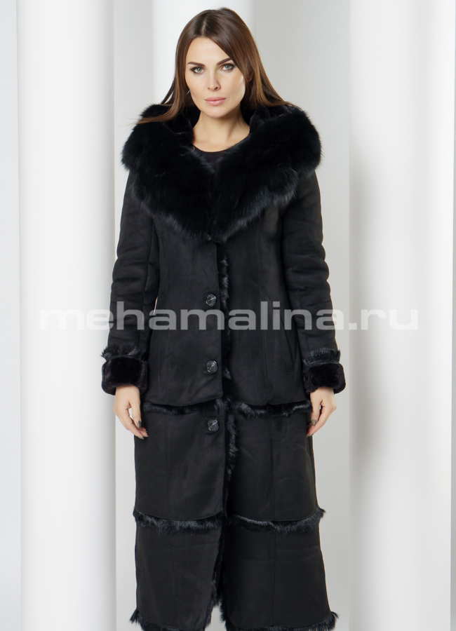 Дубленка эко модель № 17530 меха малина
