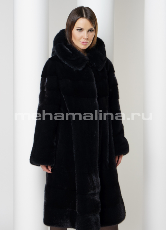 Шуба из скандинавской норки с капюшоном модель № S-574 универмаг малина