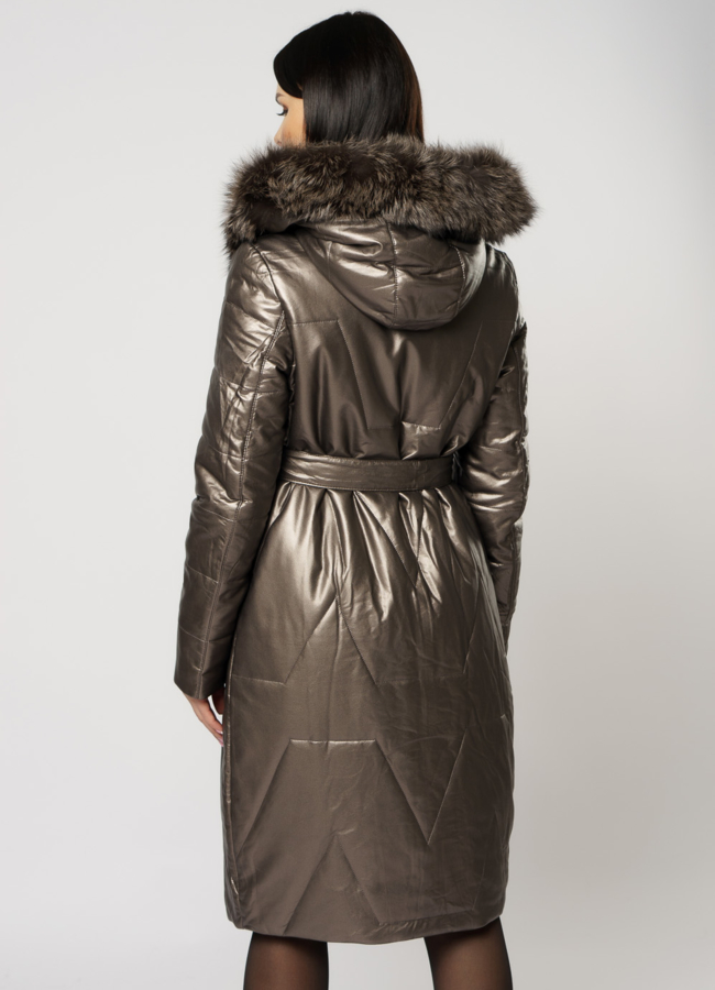 фото Пуховик из эко кожи с капюшоном на молнии модель № 18261 фото Пуховик из эко кожи с капюшоном на молнии модель № 18261