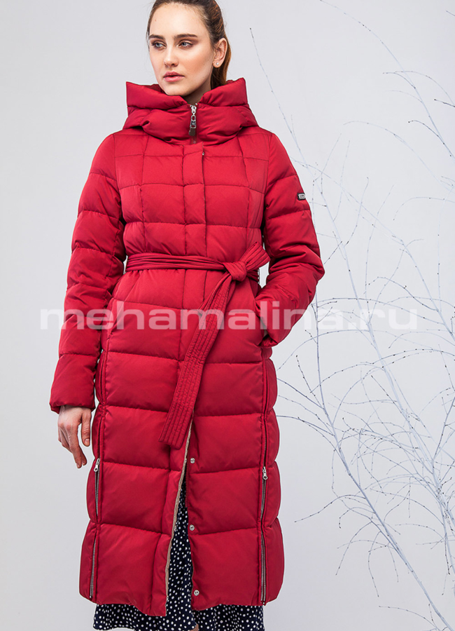 Удлиненный пуховик Clasna модель № П-187 меха малина