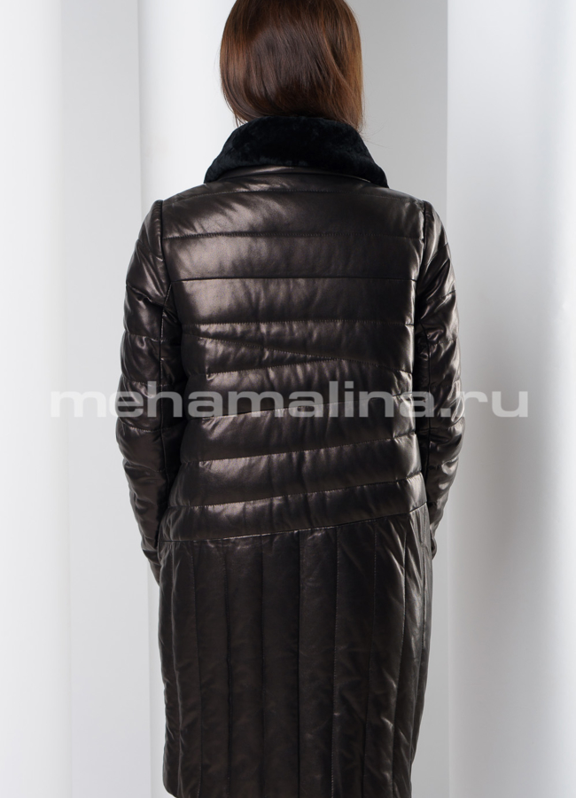 фото Строченое кожаное пальто модель № K-382