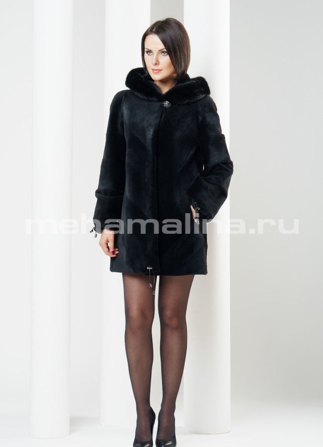 Куртка из стриженной нутрии с капюшоном модель № S-228 меха малина