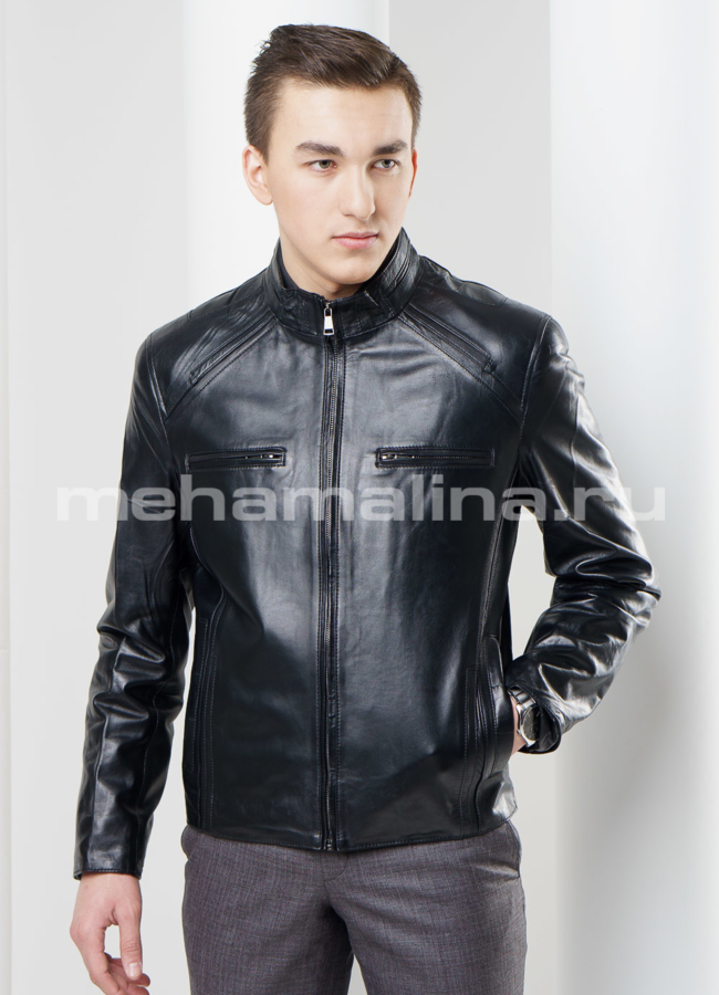 Куртка кожаная  модель № KP-135 меха малина