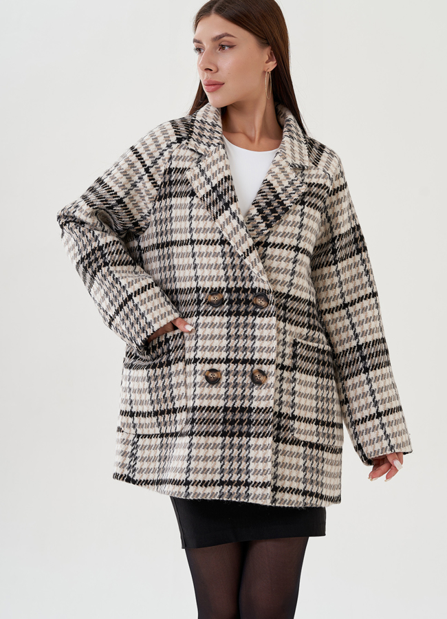 Укороченное двубортное пальто модель № 81425 универмаг малина