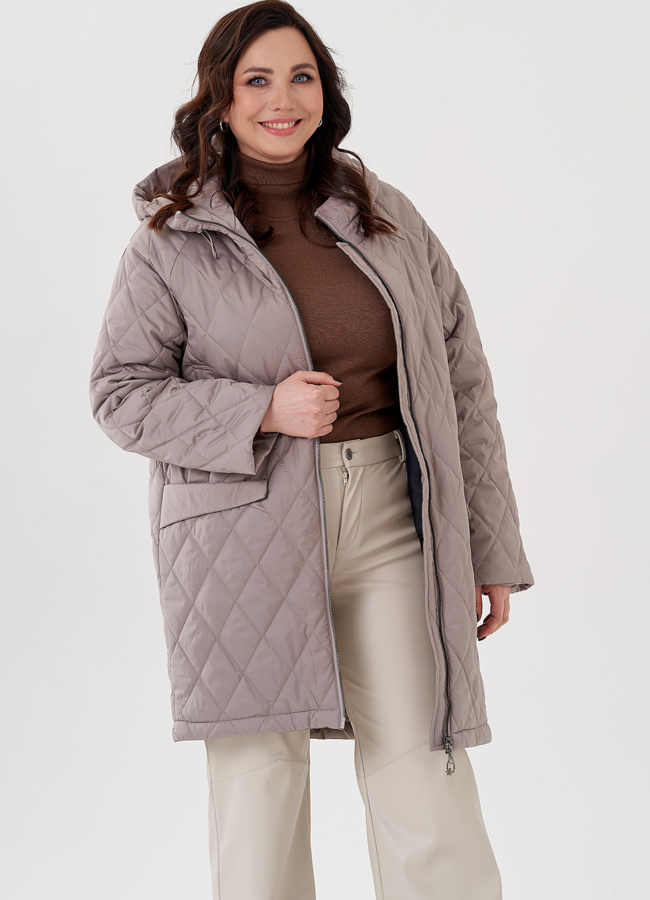 Полупальто с капюшоном бежевого цвета  модель № 23938 в рассрочку