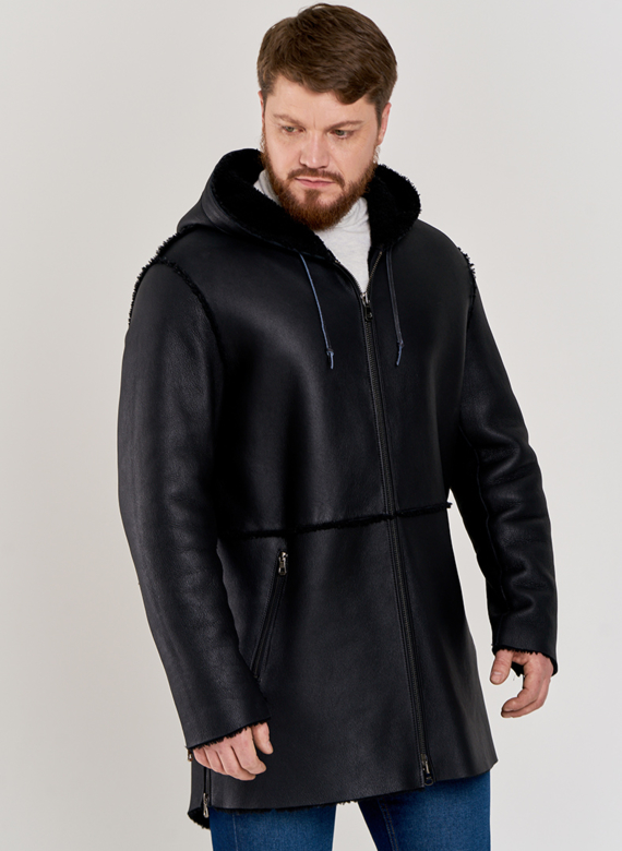 Дубленка мужская с капюшоном
