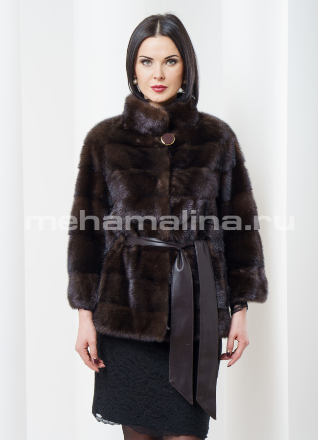Норковая шуба поперечка модель № S-348 меха малина