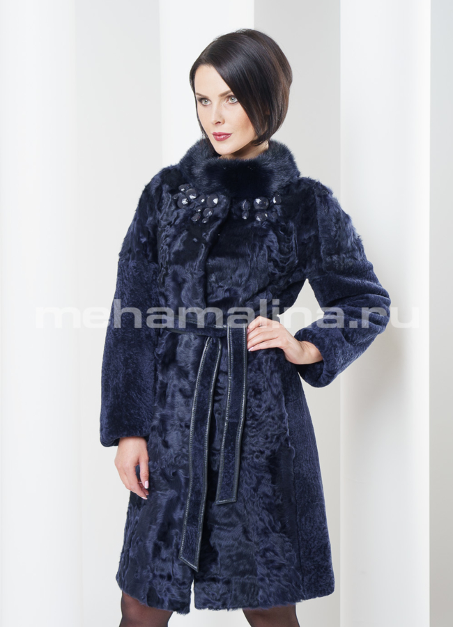 фото Шуба астраган, отделка козлик, цвет синий модель № S-305