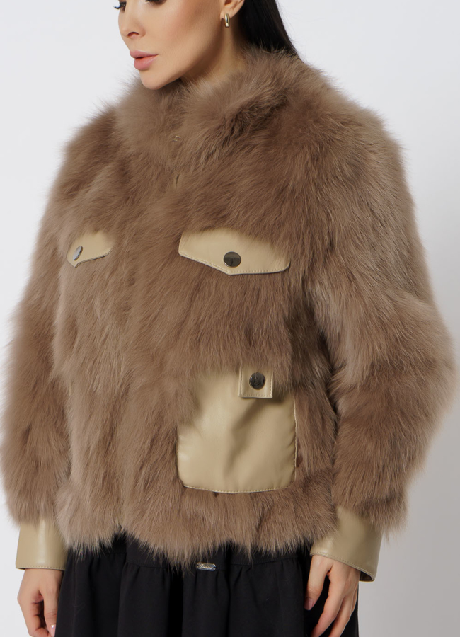 Меховая куртка женская с отделкой из песца модель № 21780 универмаг малина