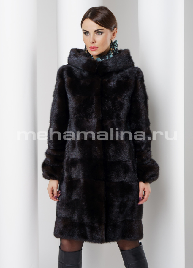 Шуба с капюшоном модель № S-525 меха малина