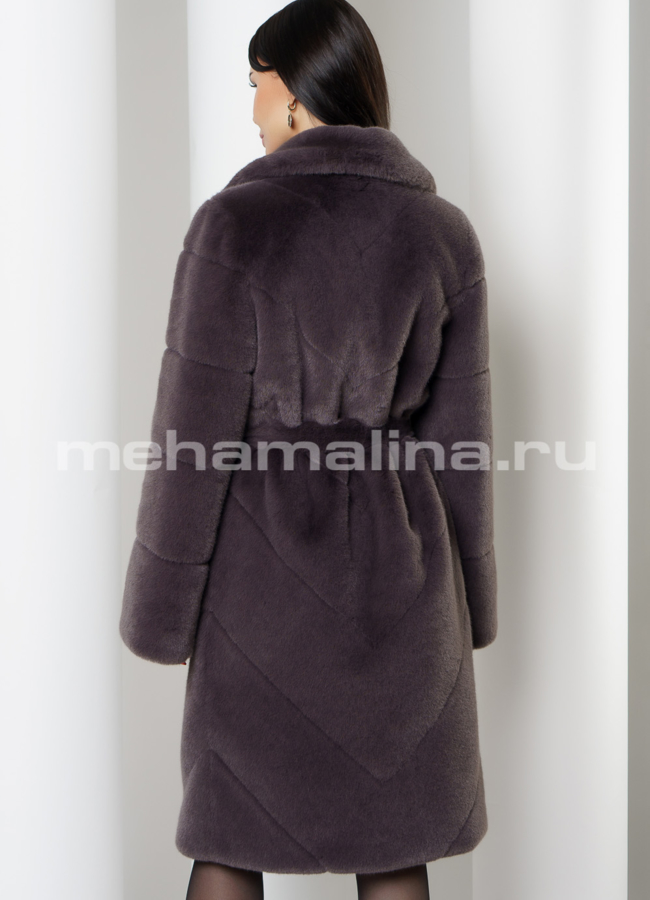 фото Шуба из искусственного меха серого цвета модель № М8888-С