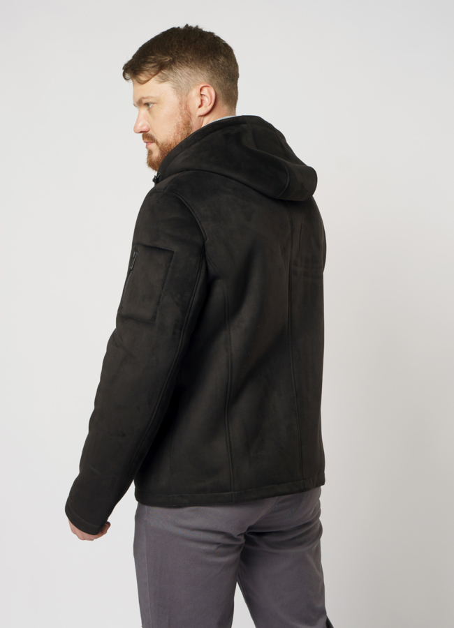 Эко дубленка на молнии с капюшоном модель № 850 в кредит