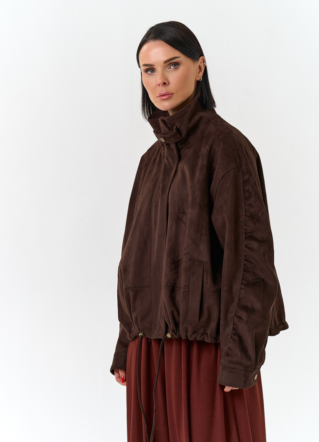 Женская куртка из эко замши с воротником стойкой модель № 33028 универмаг малина