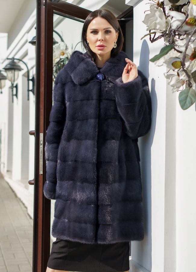 Норковая шуба из скандинавской норки с капюшоном модель № R15.02 универмаг малина