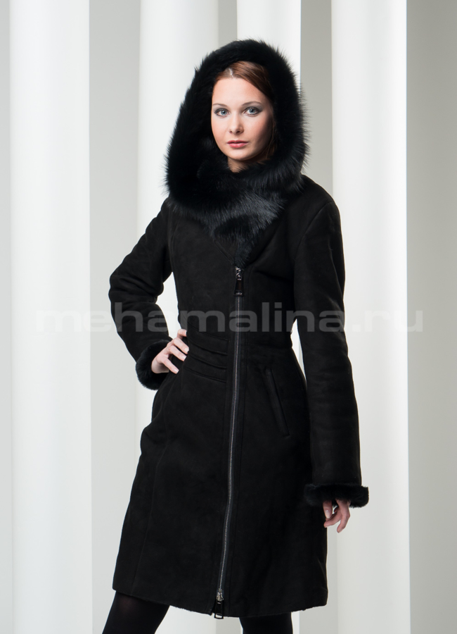 фото Дубленка с капюшоном на молнии модель № D-84