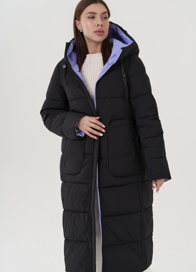 Женский двусторонний пуховик с капюшоном  модель № 25386 меха малина