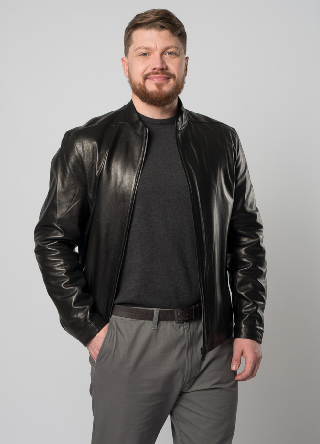 Куртка кожаная черного цвета на молнии модель № W9099 универмаг малина