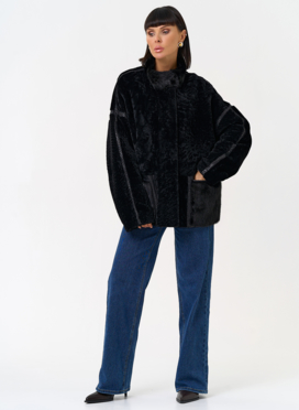 Женская двухсторонняя дубленка с воротником стойкой