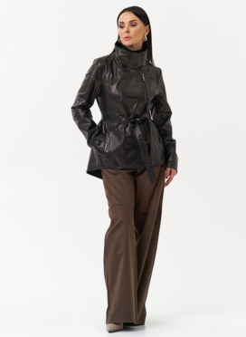 Удлиненная куртка из натуральной кожи с поясом