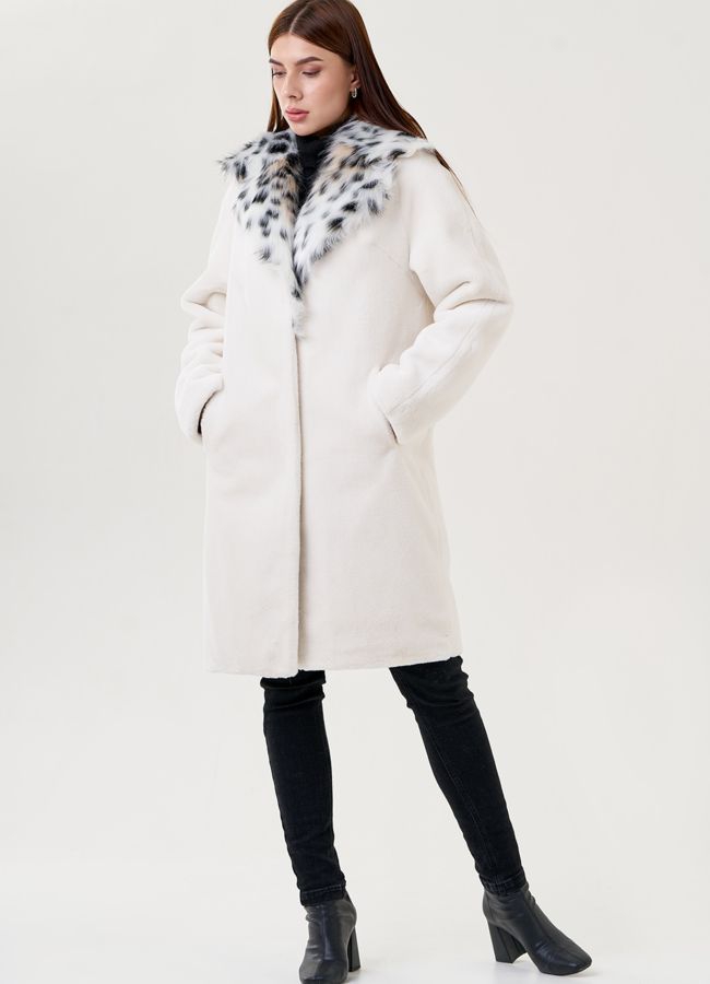 Пальто с воротником из искусственной рыси модель № 23620 универмаг малина