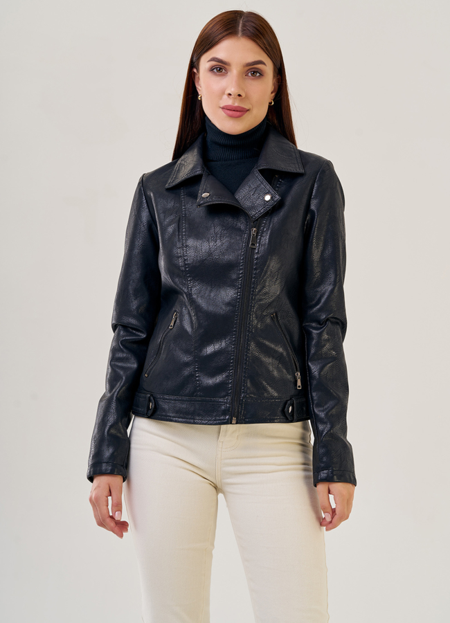 Классическая женская куртка косуха из эко кожи модель № 20639 универмаг малина