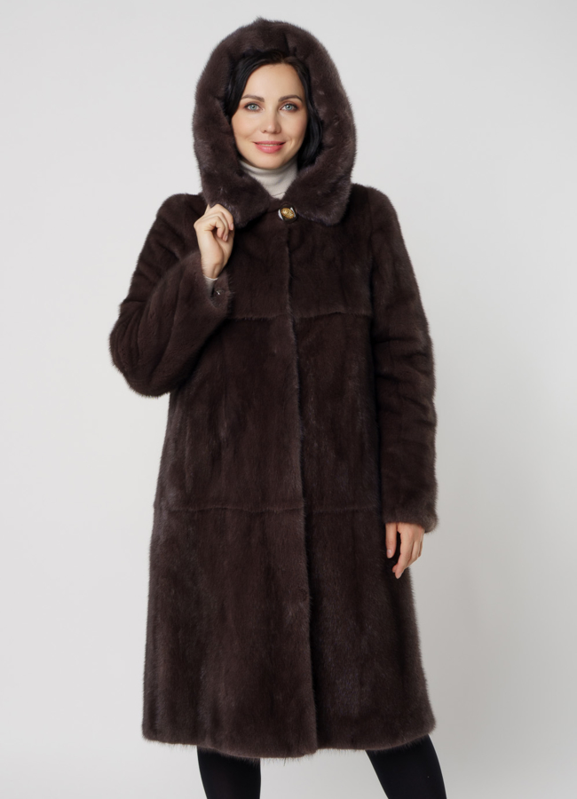 фото Классическая норковая шуба в цвете капучино модель № 06-9