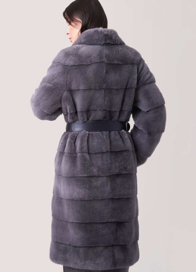 Норковая шуба в цвете графит с английским воротником поперечная модель № S-762 в кредит