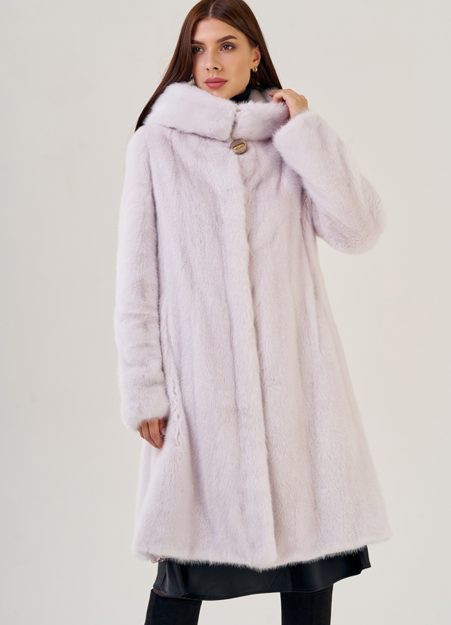 Светлая норковая шуба с капюшоном модель № 78827 универмаг малина