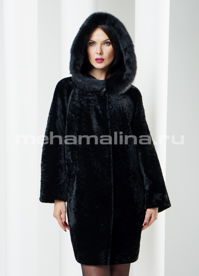 Шуба астраган с норкой, прямой силуэт модель № S-210 в кредит