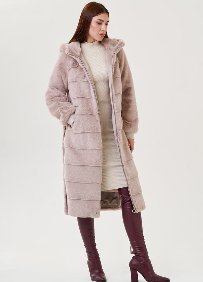Пальто из искусственного меха с капюшоном модель № 79331 универмаг малина