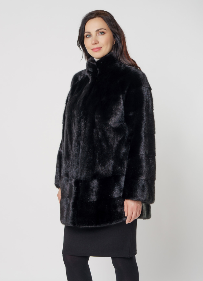фото Шуба из норки авто леди в черном цвете модель № 4004