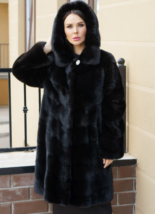 Норковая шуба с капюшоном модель № S-126 в кредит