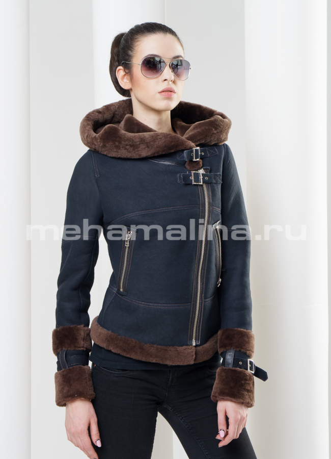 Дубленка укороченная модель № D-140 меха малина