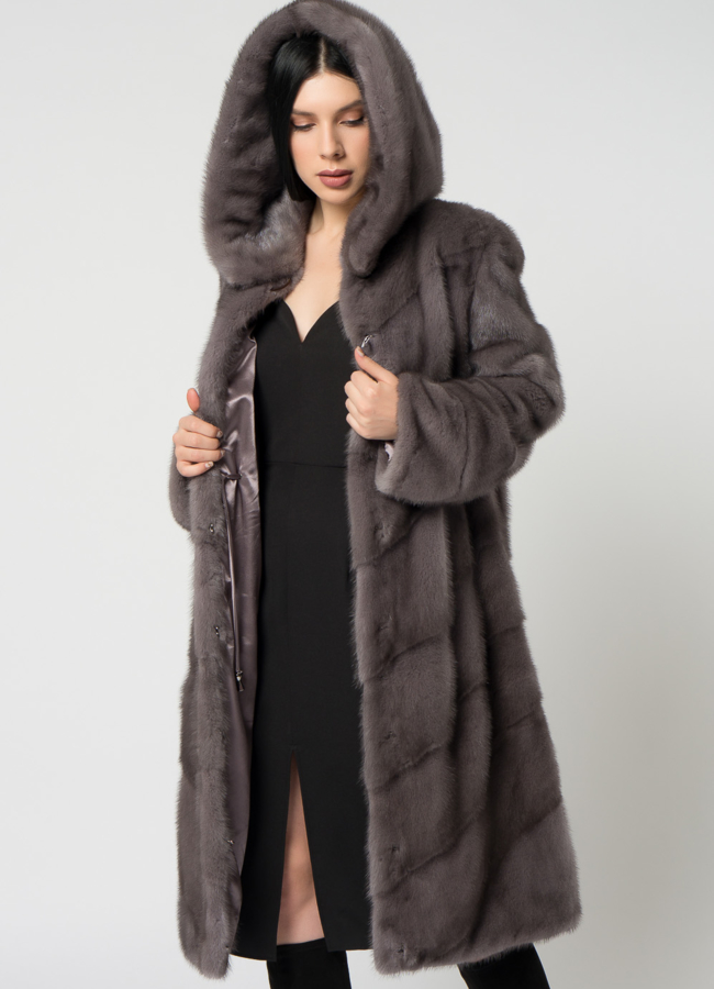 Светлая длинная шуба из норки модель № 1505 универмаг малина