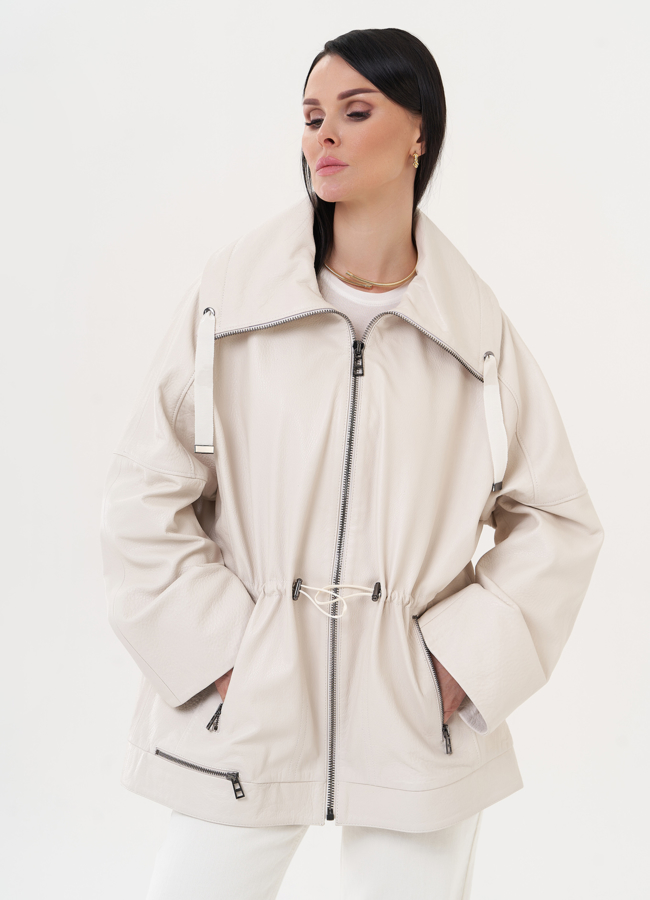 Светлая куртка оверсайз из натуральной кожи модель № 27141 универмаг малина