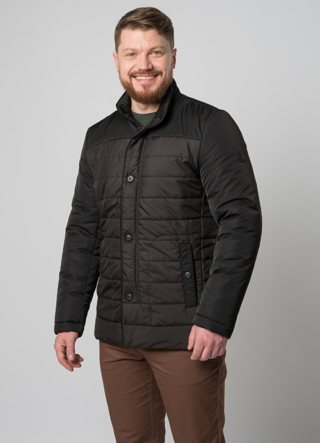 Мужская утепленная куртка черного цвета модель № H-330B меха малина