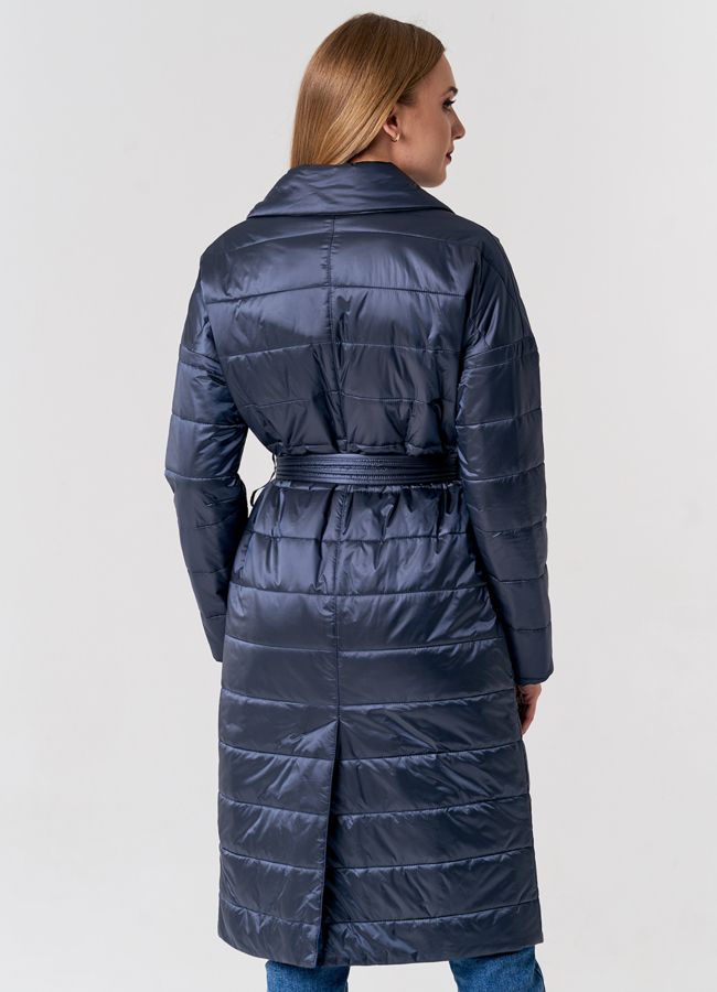 фото Женское стеганое пальто с поясом модель № 21643