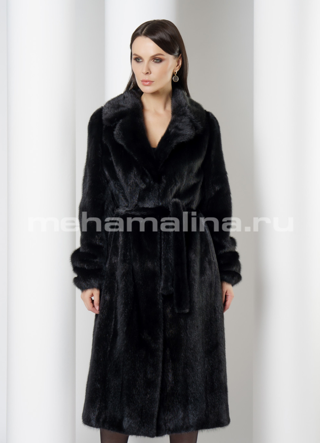 Норковая шуба черного цвета с английским воротником модель № S-750 меха малина