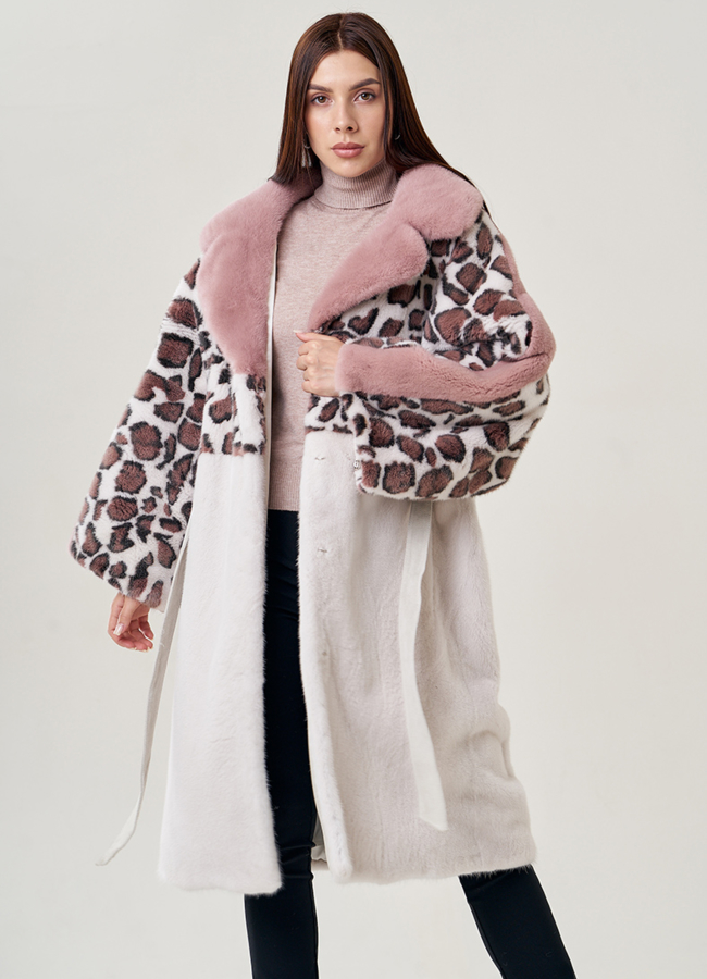 Женская шуба из скандинавской норки с принтом леопард модель № 23080 универмаг малина
